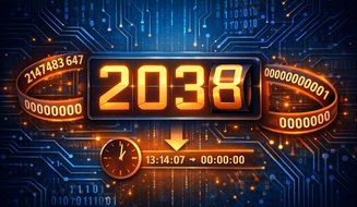 Цифровая иллюстрация проблемы переполнения времени Unix в 2038 году.