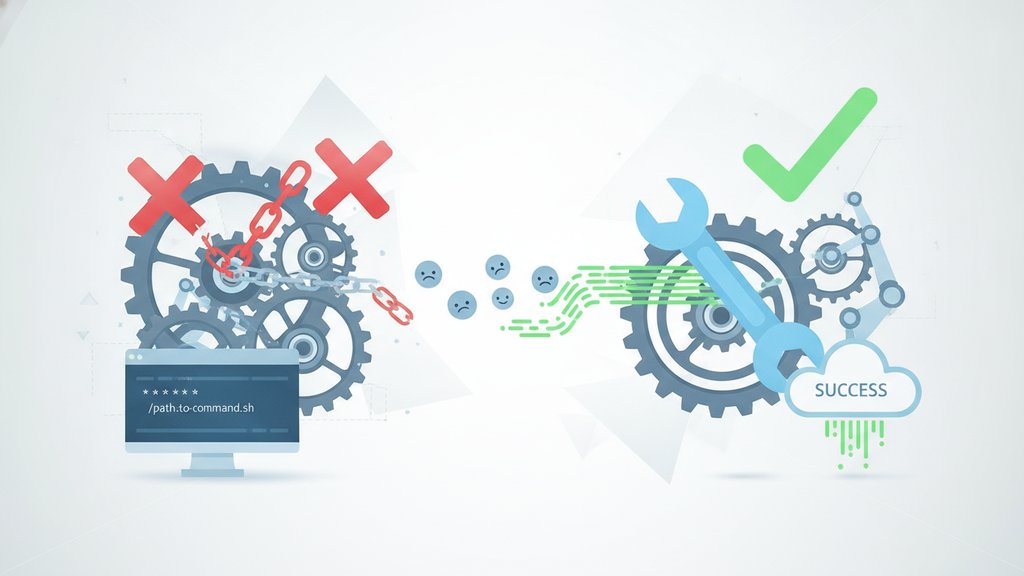 Conceptual illustration of cron job troubleshooting, with broken automation on one side and a successful scheduled workflow on the other, highlighting logs, syntax, permissions, and environment issues.