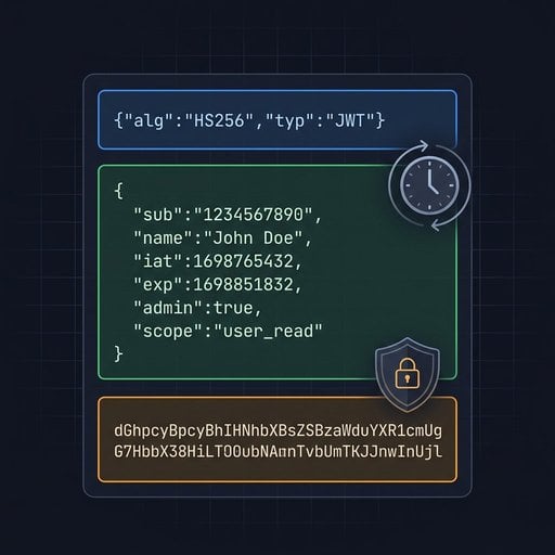 JWT 载荷图示中显示的过期声明 exp 和 iat，以 Unix 时间戳格式呈现