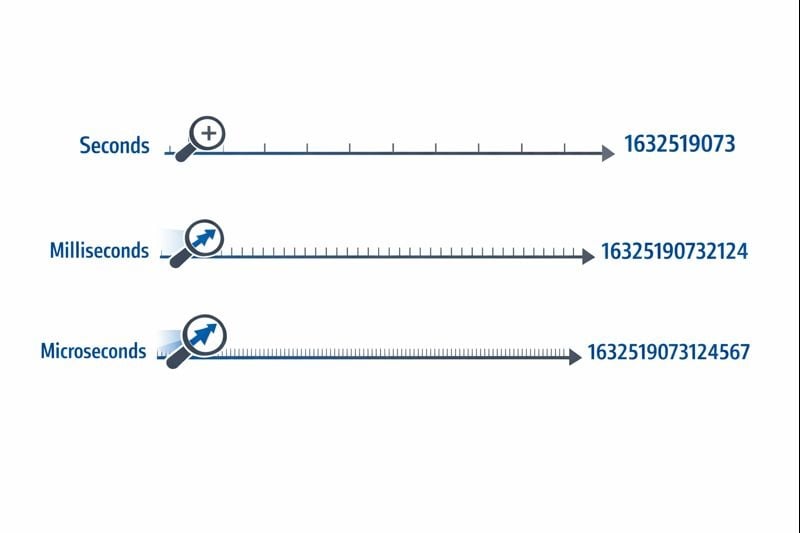 Visual comparison of seconds vs milliseconds vs microseconds timestamp formats
