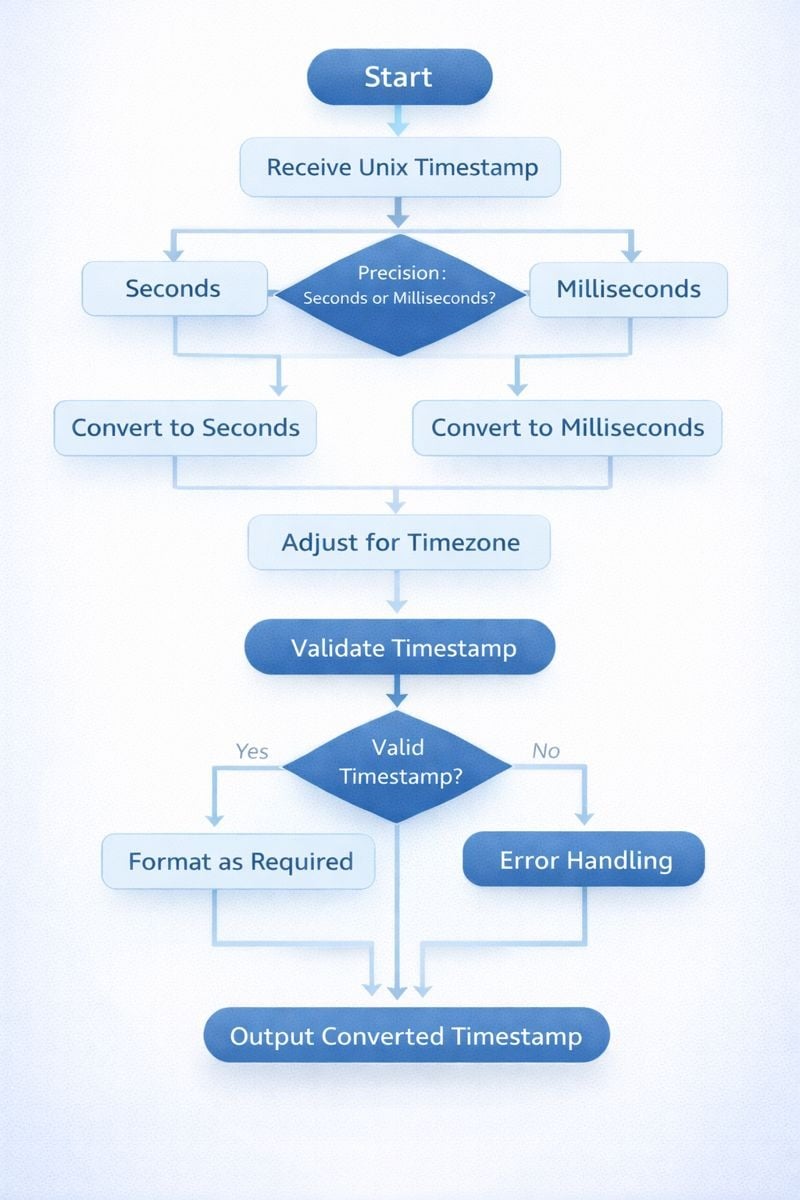 Flowchart showing proper timestamp conversion between different systems
