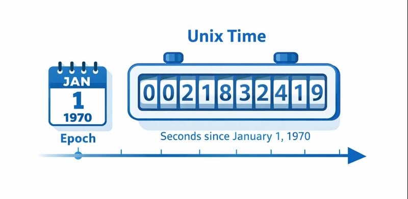 Visual representation of Unix time counting seconds since 1970 epoch