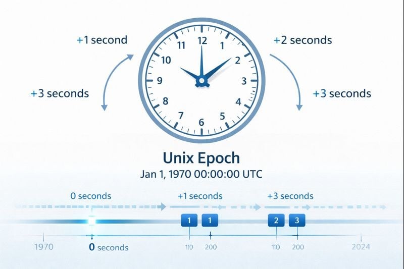 Visual representation of Unix timestamp counting seconds from epoch