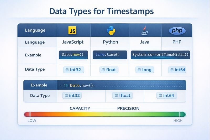 Comparison of different timestamp data types across programming languages