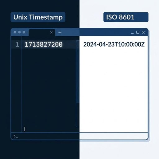 Developer comparing Unix timestamp format and ISO 8601 date format for API and database usage